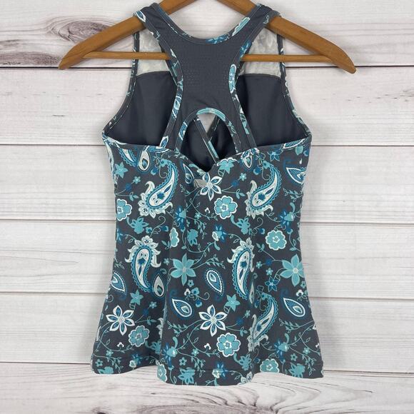 Marika Floral Print Tank Top - Gray and Teal - Picture 4 of 7
